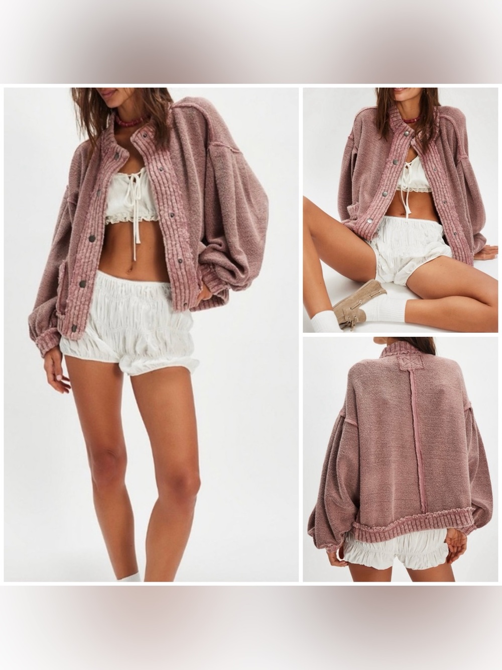 NWOT Free People We The Free Cute In This Cardi - Pale Mauve Pink - XS